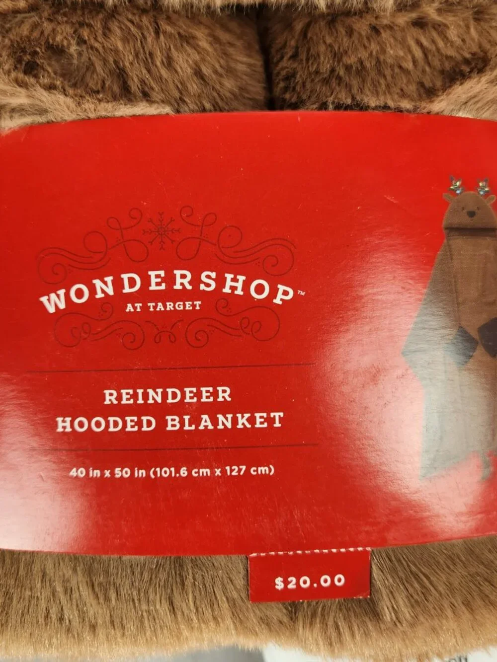 Wondershop Reindeer Hooded Blanket Christmas Holiday NWT 40 x 50